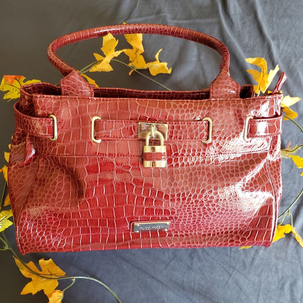 Red Croc Embossed Patent Satchel